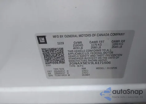 2020 Chevrolet Equinox Awd Ls from USA, damaged, VIN 2GNAXSEV3L6171506